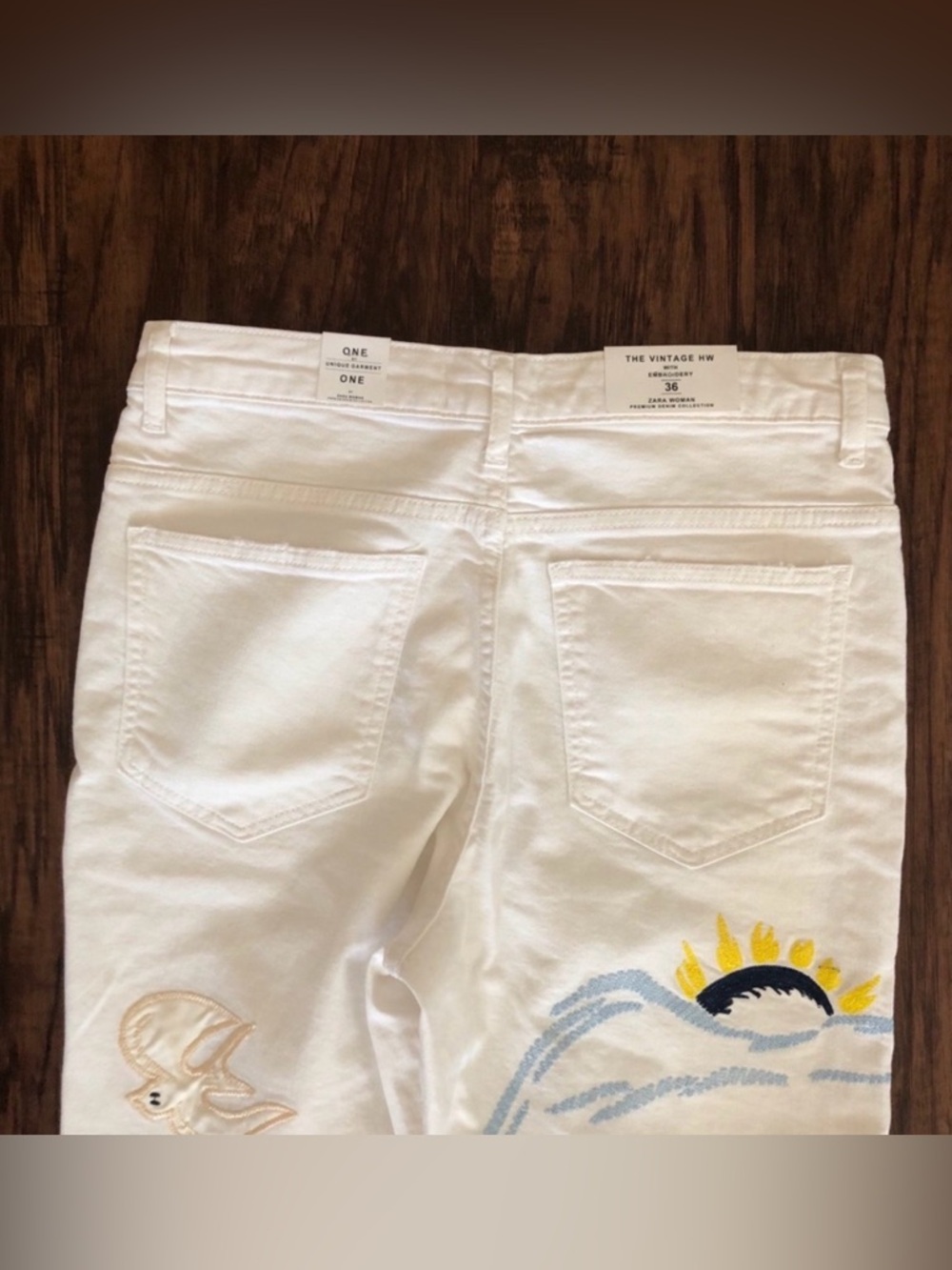 NWT! Zara Vintage High Waist Straight Leg Jeans White Multi Color Embroidery 4 - Picture 9 of 13